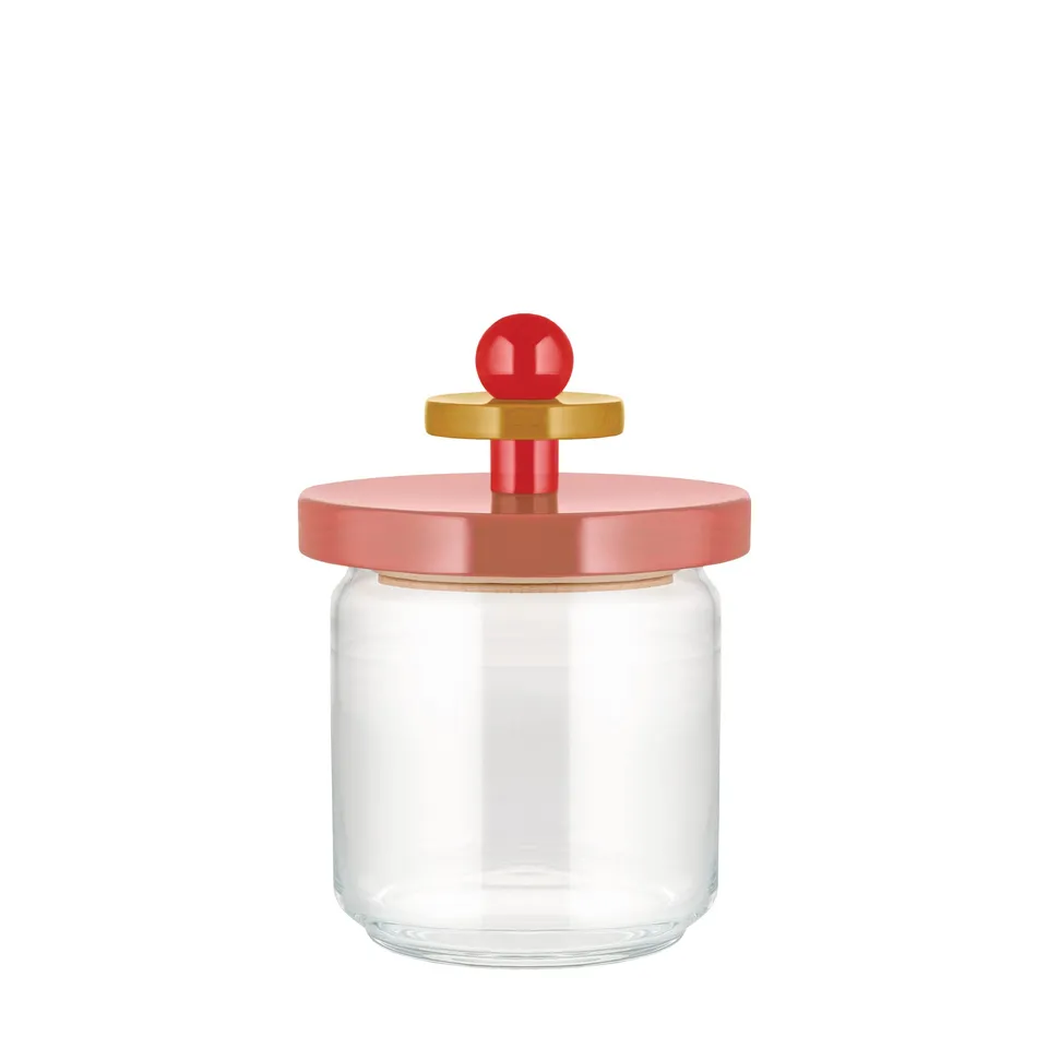 Alessi ES16/75 2 barattolo vetro rosa coperchio faggio