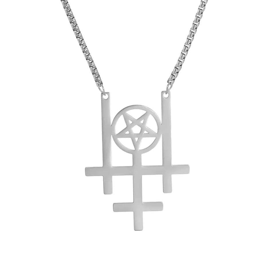 Eueavan Necklaces Collana Acciaio Croce Pentagramma