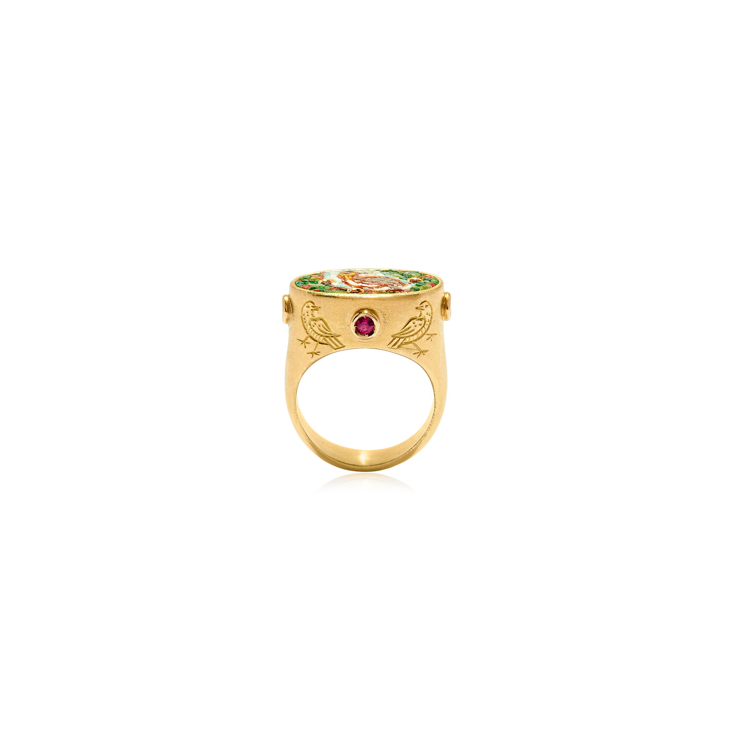 Le Sibille Bird Anello Oro 18Ct Rubini Mosaico Romano