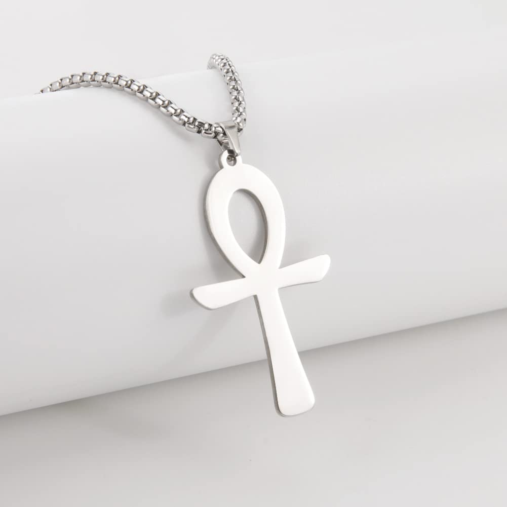 EUEAVAN Collana Acciaio Croce Ankh Egizia 60 cm Oro