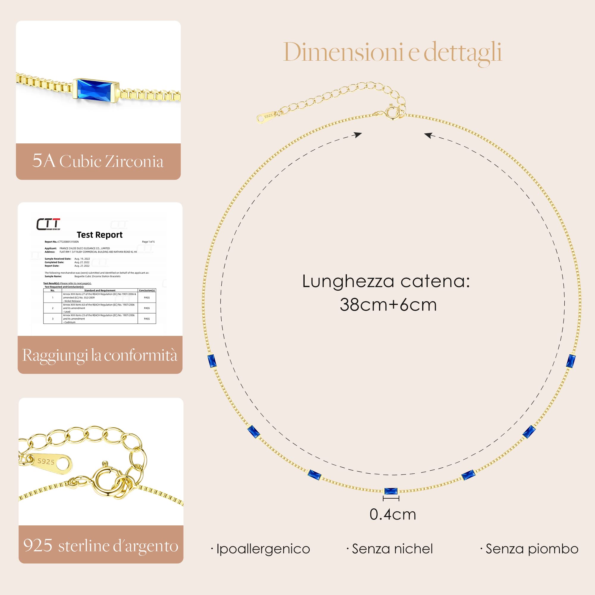 LOUISA SECRET collana argento 925 placcato oro 14k zirconi