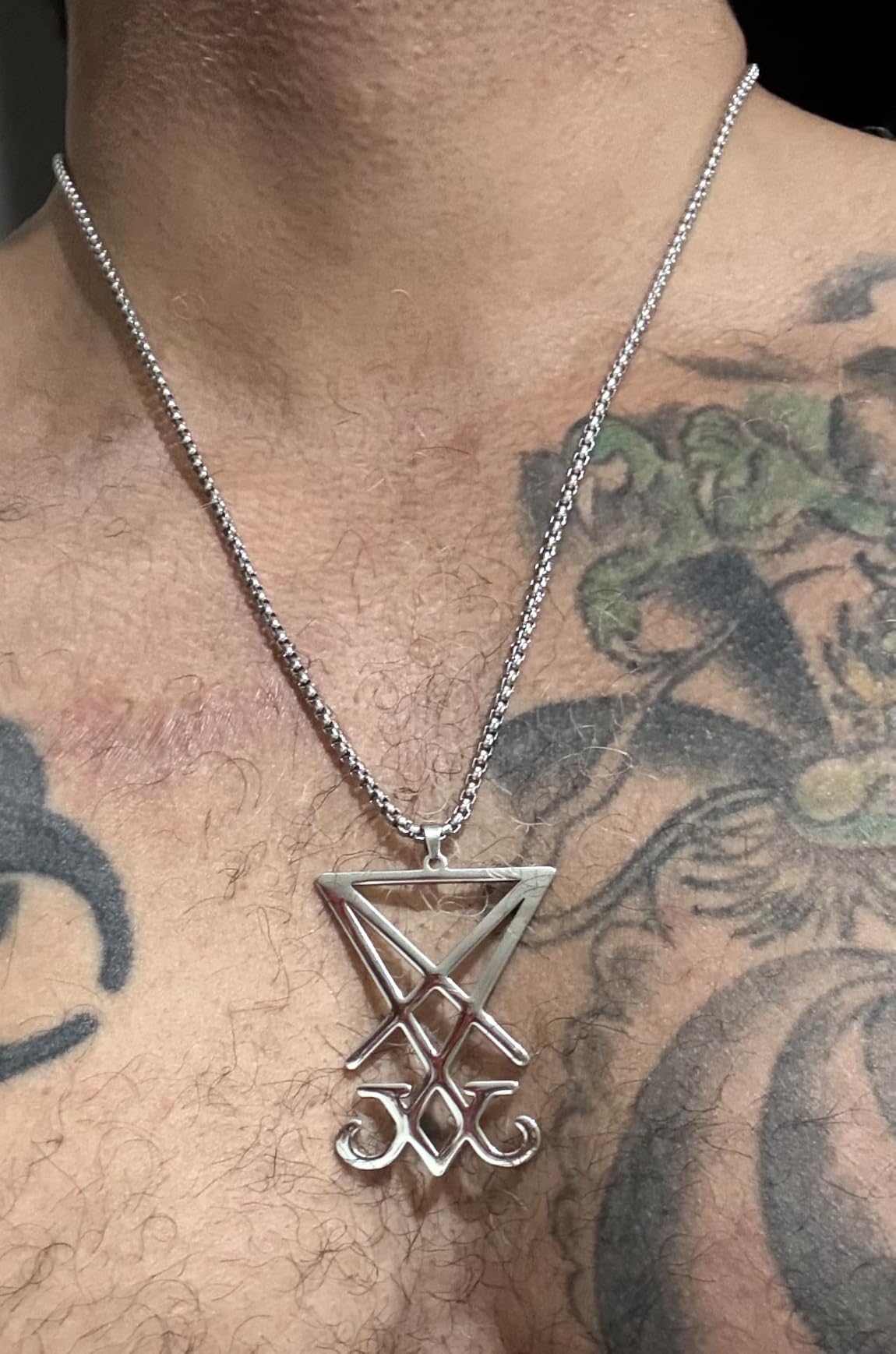 Eueavan Necklaces Collana Sigillo Lucifero Acciaio Argento