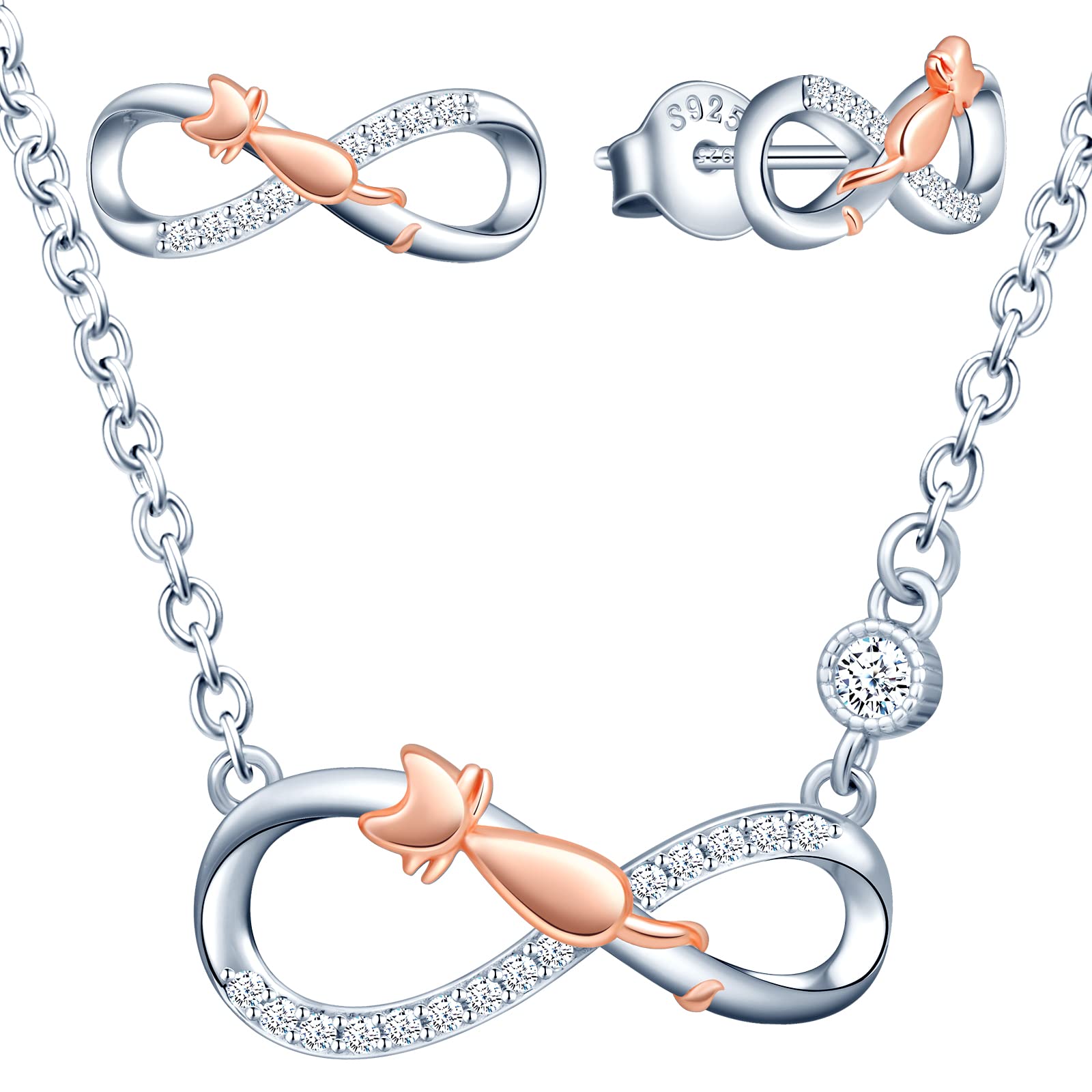 INFINIONLY Fashion Collana Gattino Oro Rosa Argento 925