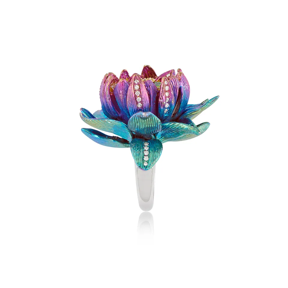 Le Sibille Lotus Anello titanio oro diamanti