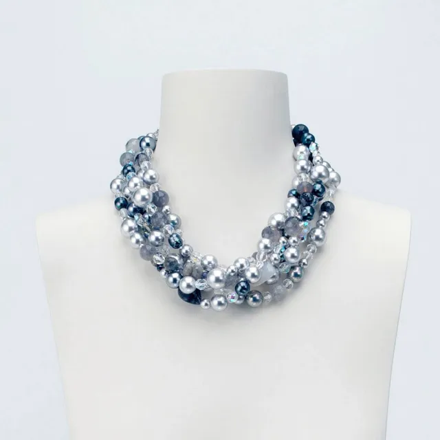 Chic Ad Hoc Collana multifili perla grigia cristallo