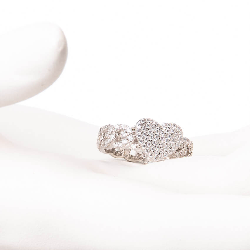 Chic Ad Hoc Anello Catena Groumette Argento Cuore Zirconi