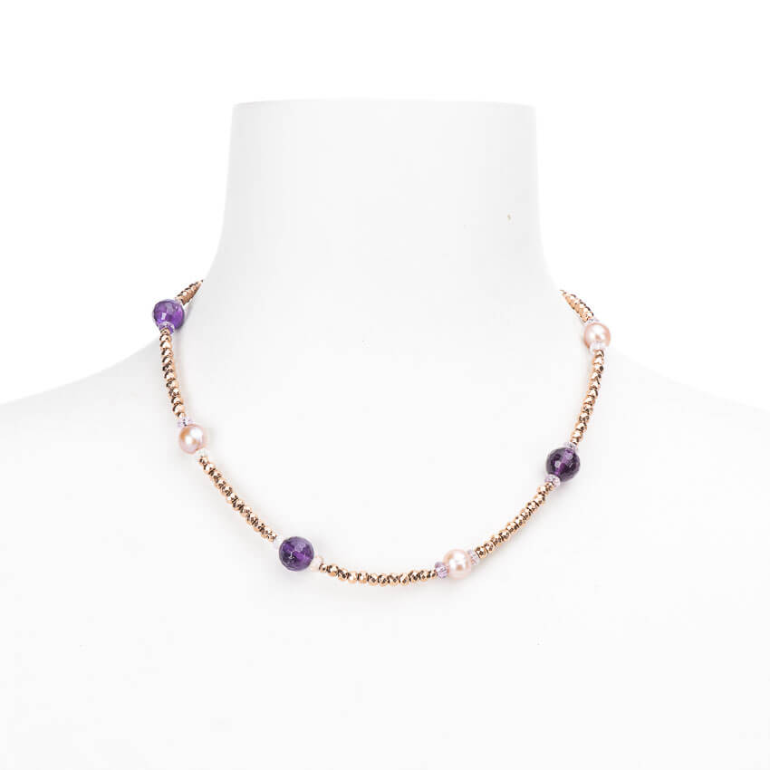 Chic Ad Hoc Collana girocollo pietre multicolor perle fiume