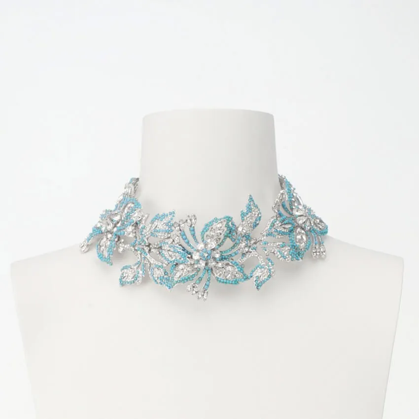 Chic Ad Hoc Collana choker petali argento turchese