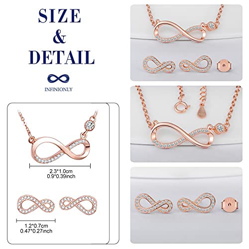 INFINIONLY Collana Orecchini Infinito Parure Oro Rosa Zirconi
