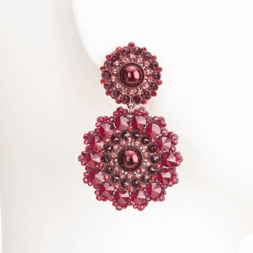 Chic Ad Hoc Orecchini perno fiore cristalli rosso