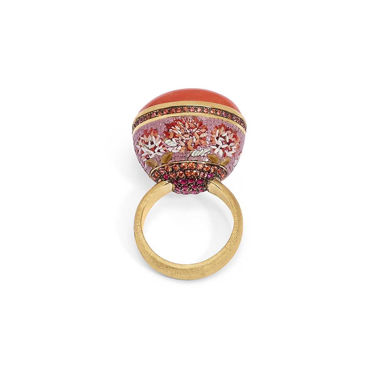 Le Sibille Boule anello oro 18ct corallo zaffiri rubini