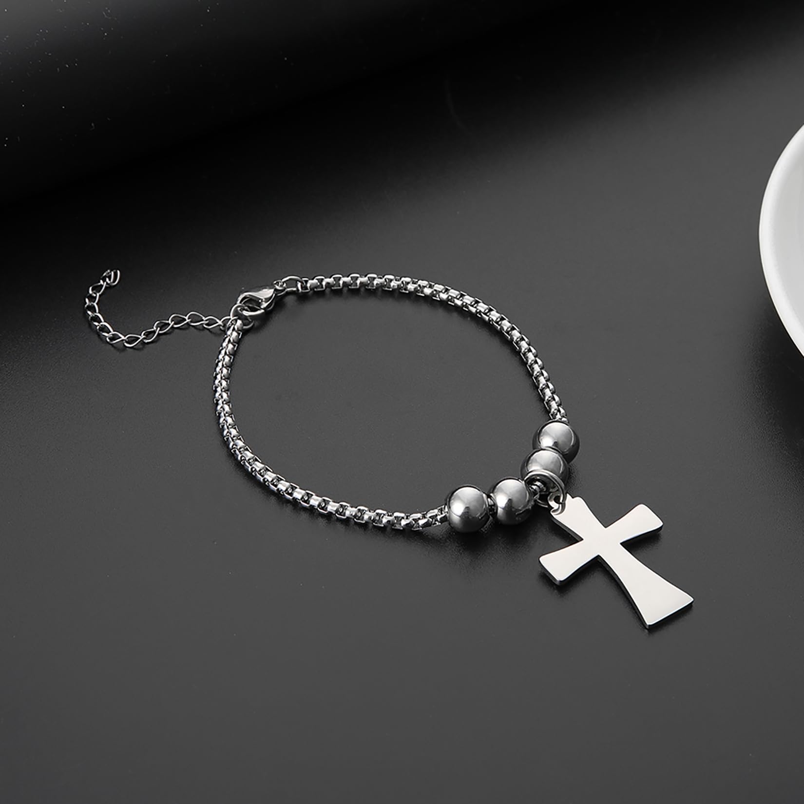 EUEAVAN Bracciale Croce Acciaio Inox Sfera Uomo Senza Pietra
