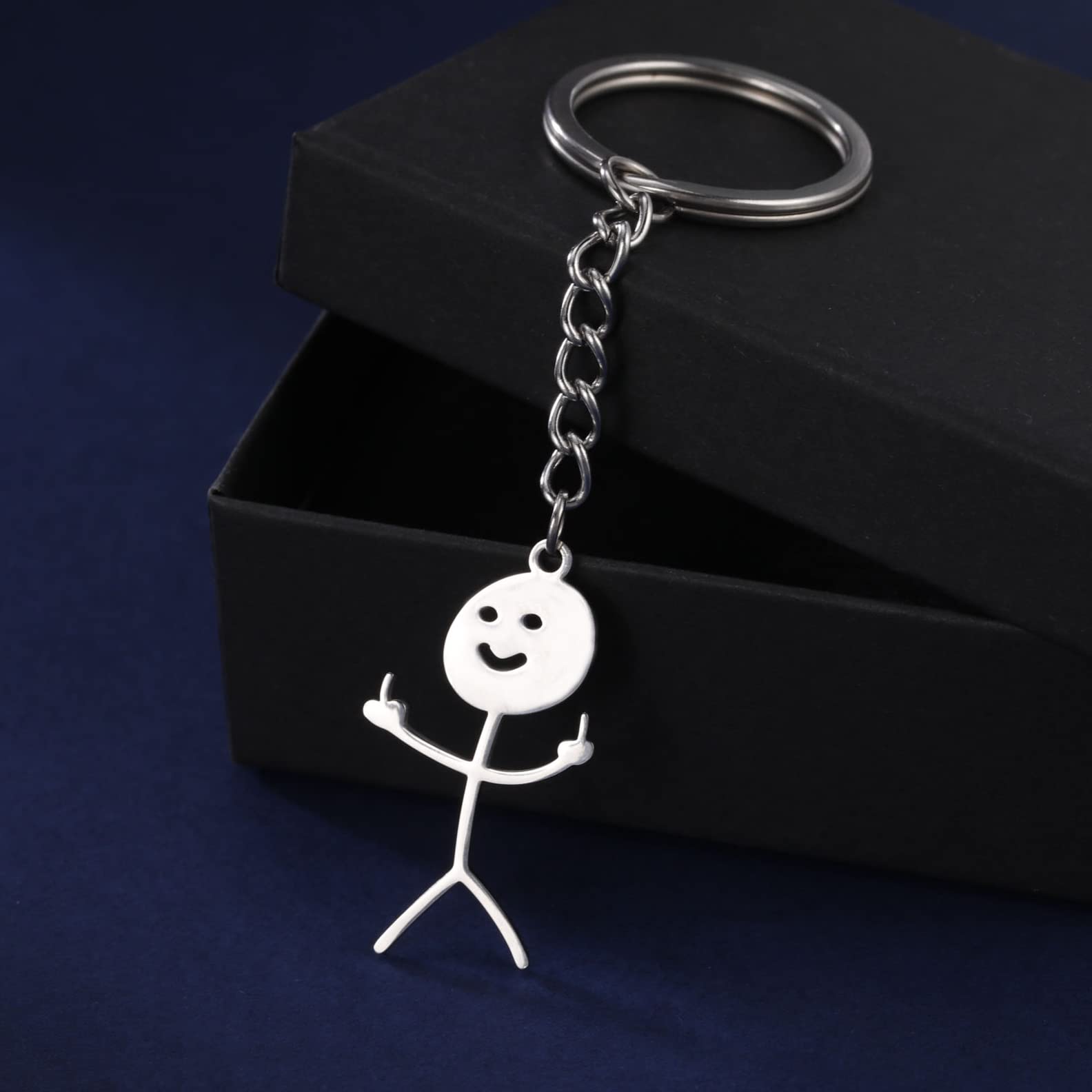 Eueavan Keyrings portachiavi dito medio argento smile