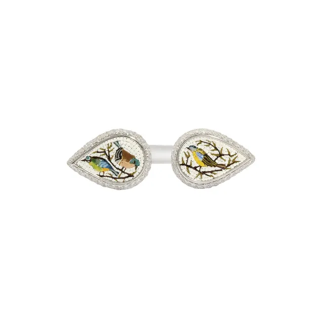 Le Sibille Kimono Anello oro bianco diamanti mosaico