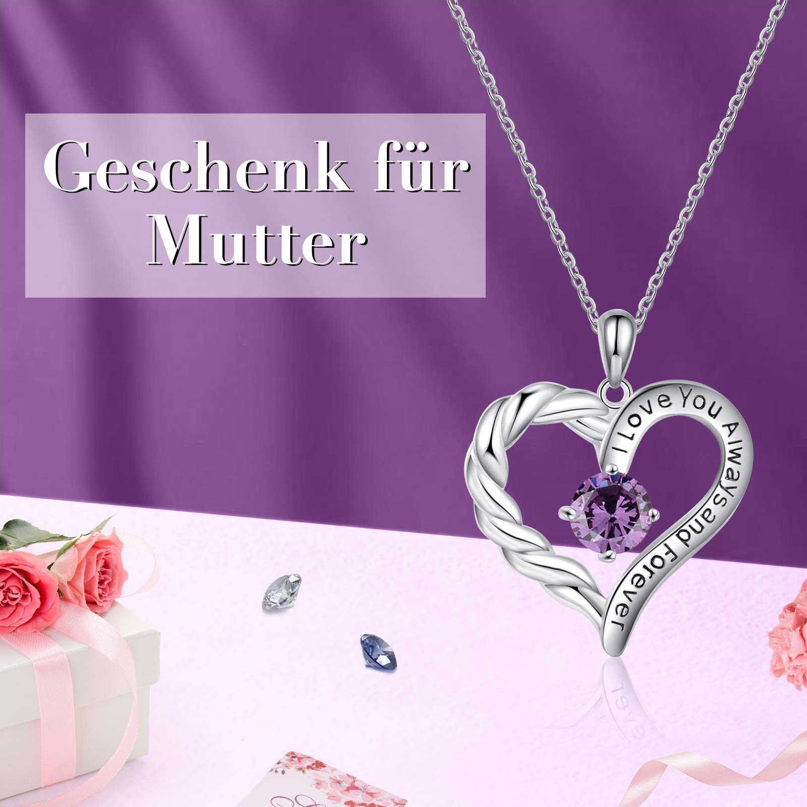 Jessemade Gioielli Collana Cuore Argento 925 Birthstone Mamma