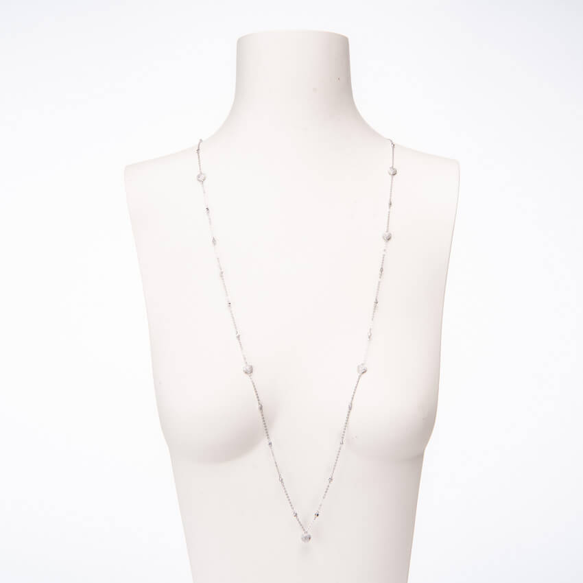 Chic Ad Hoc Collana Lunga Cuori Argento Zirconi Brillanti