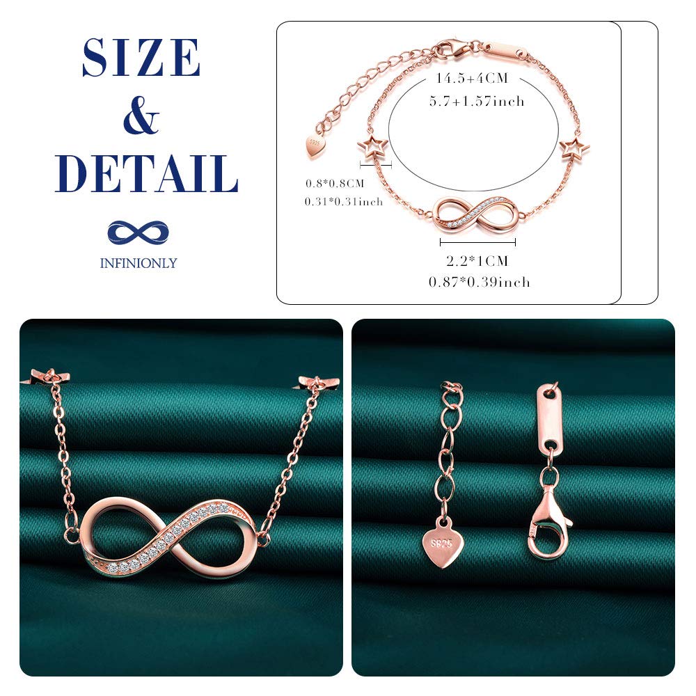 INFINIONLY Bracciale Infinito Argento 925 Rose Gold Zirconi