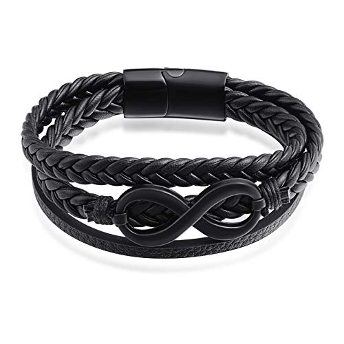 INFINIONLY Fashion Bracelets Braccialetto Uomo Pelle Nero Infinito