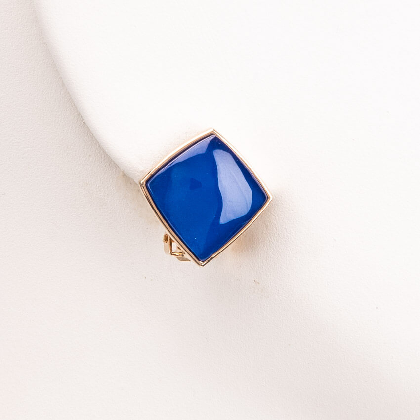 Chic Ad Hoc Orecchini Clip Quadrato Oro e Blu Cobalto
