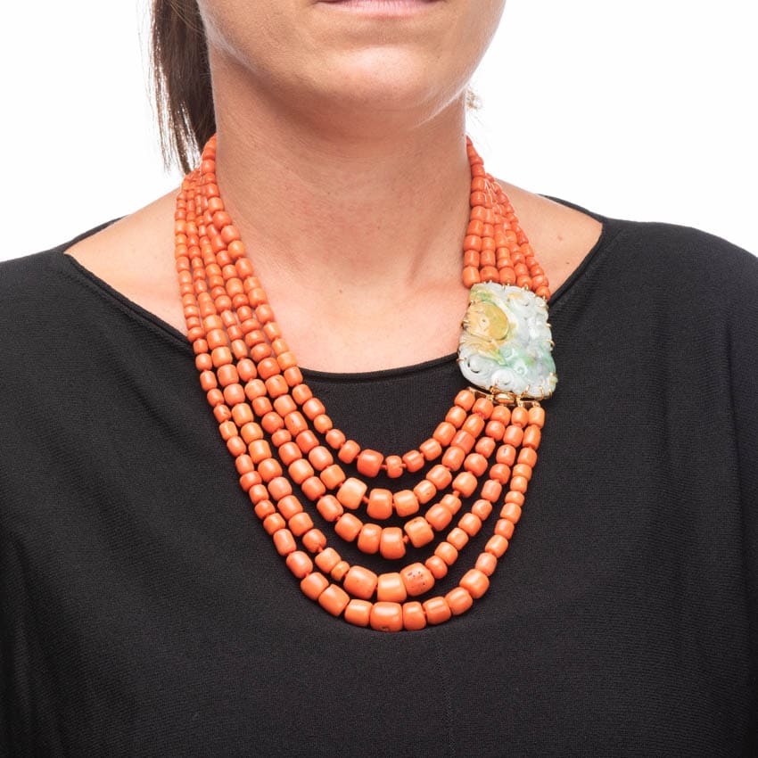 Chic Ad Hoc Collane Collana corallo mediterraneo oro giada