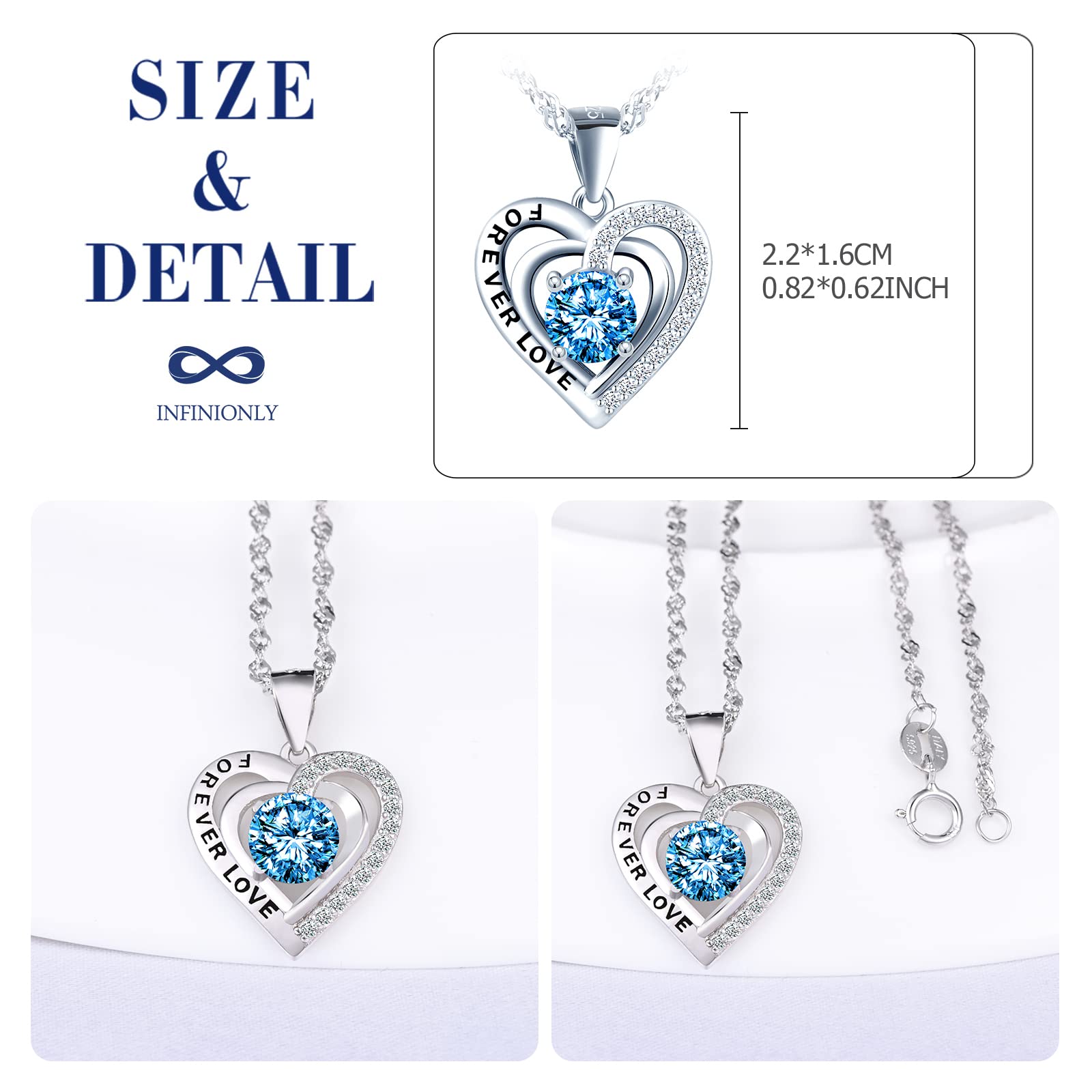 INFINIONLY Fashion collana cuore azzurro argento 925 45cm