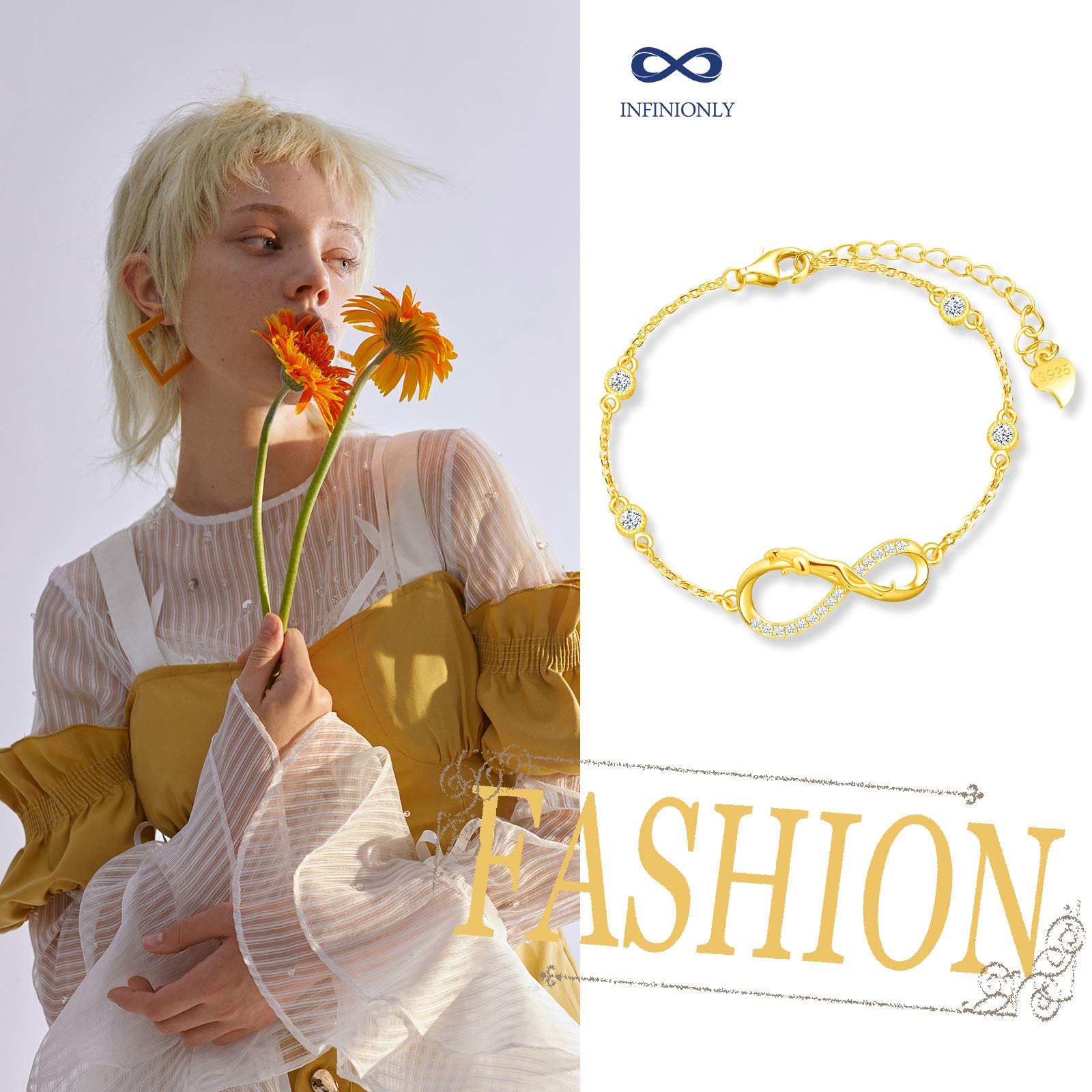 INFINIONLY Fashion Bracciale B-Diamante Leopardo Oro 925