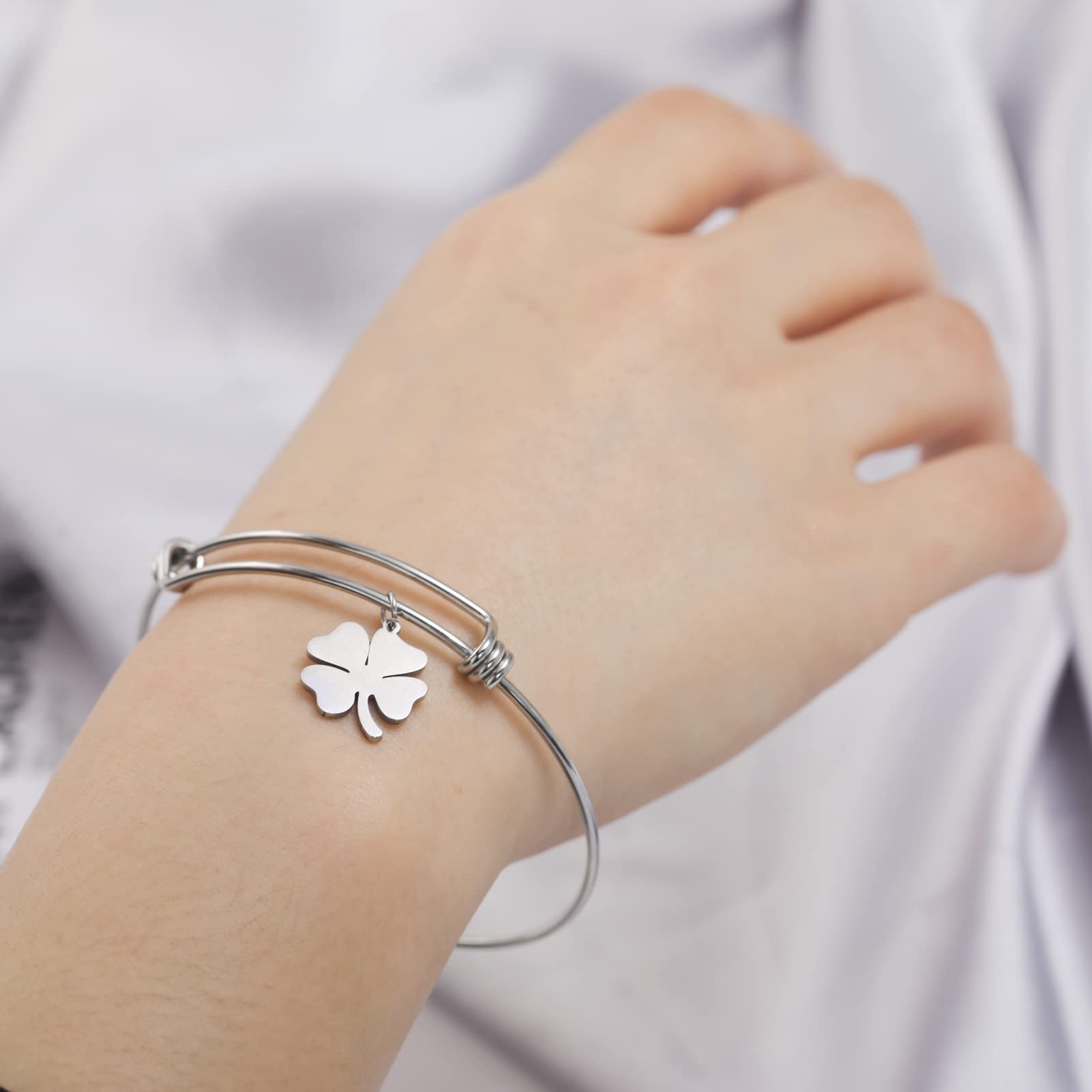 EUEAVAN Bracelets Bracciale Trifoglio Acciaio Espandibile