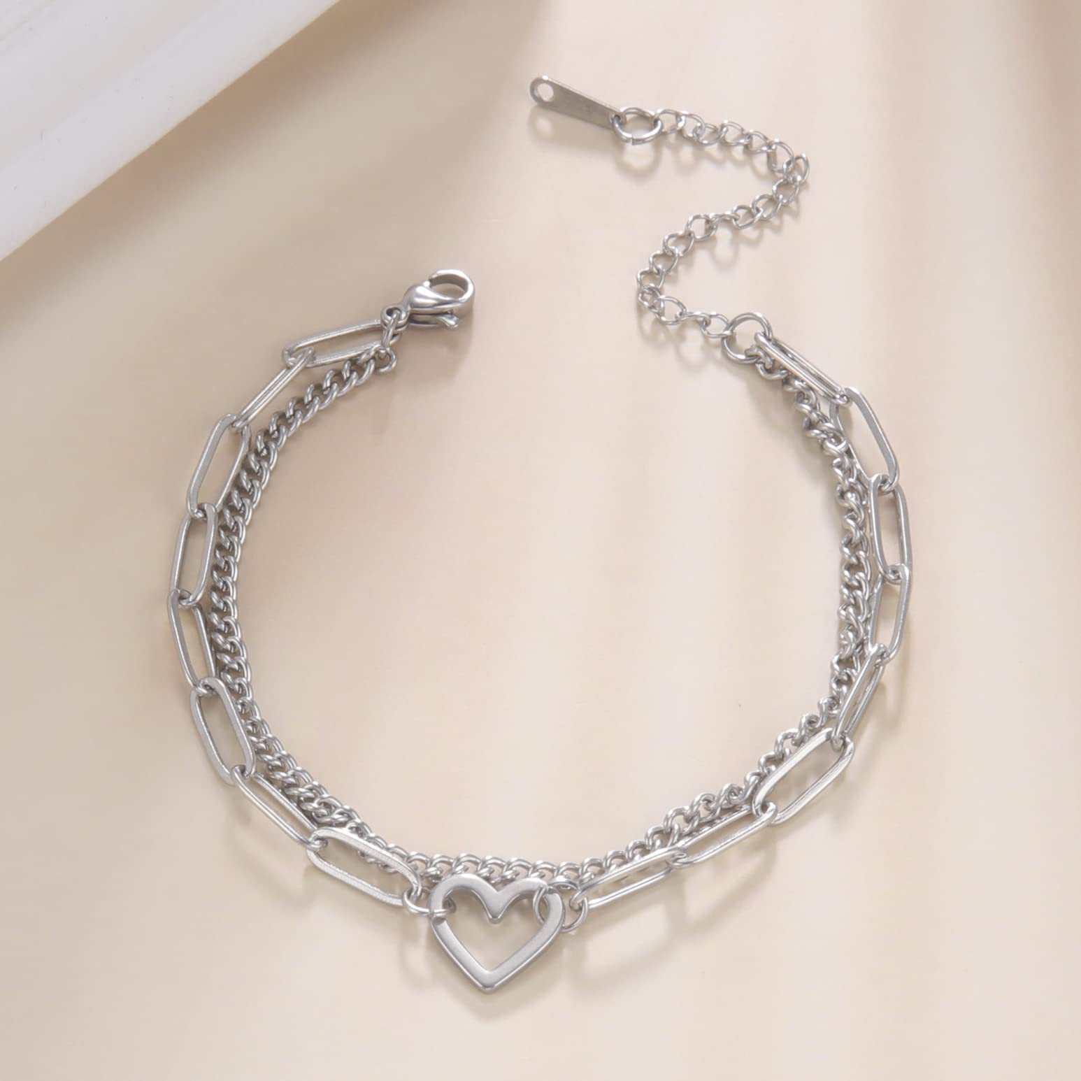 EUEAVAN Bracelets bracciale cuore argento a strati donna