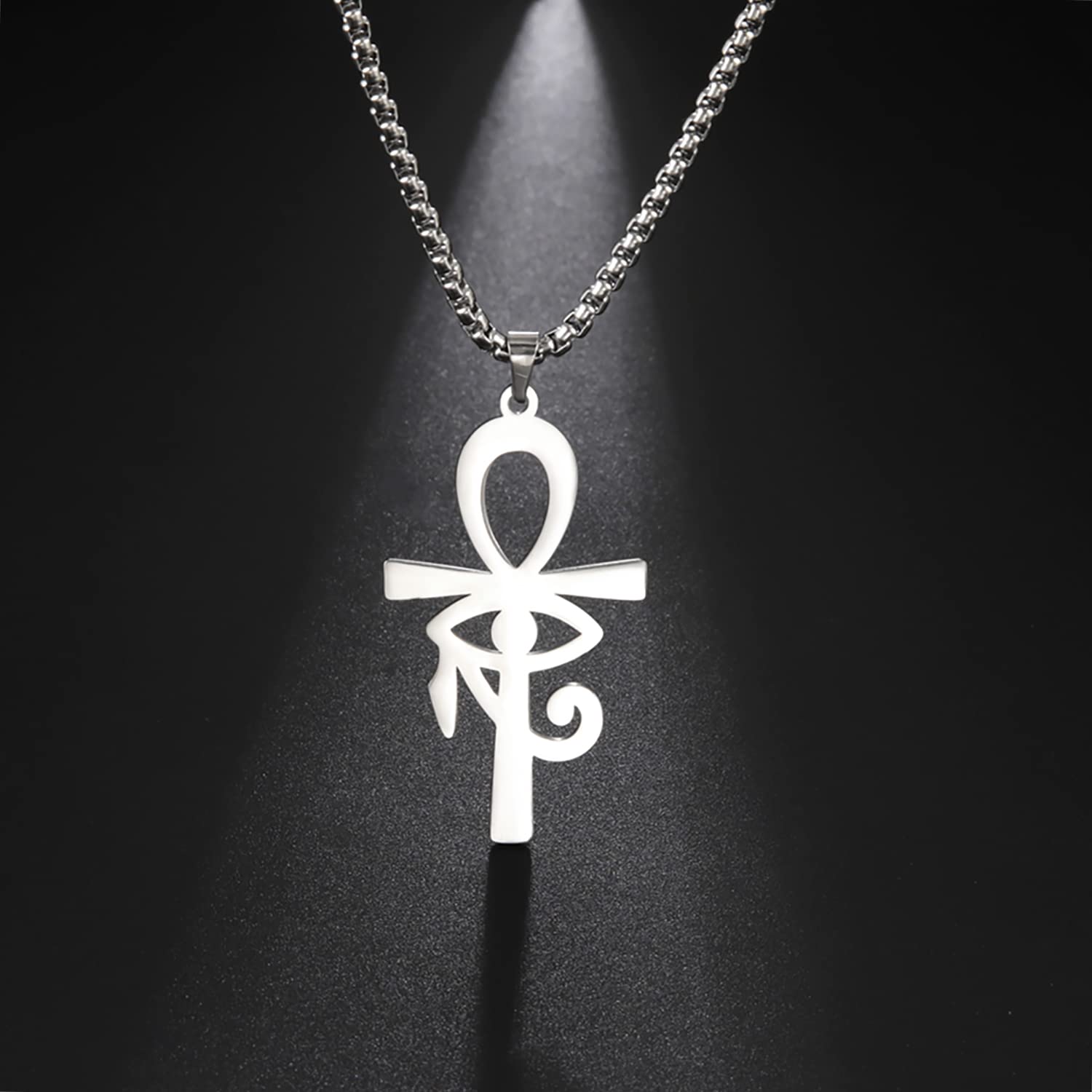 EUEAVAN Croce Ankh Occhio Horus Collana argento amuleto