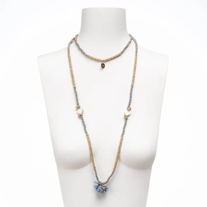 Chic Ad Hoc Collane Lunga cotone azzurro oro nappina