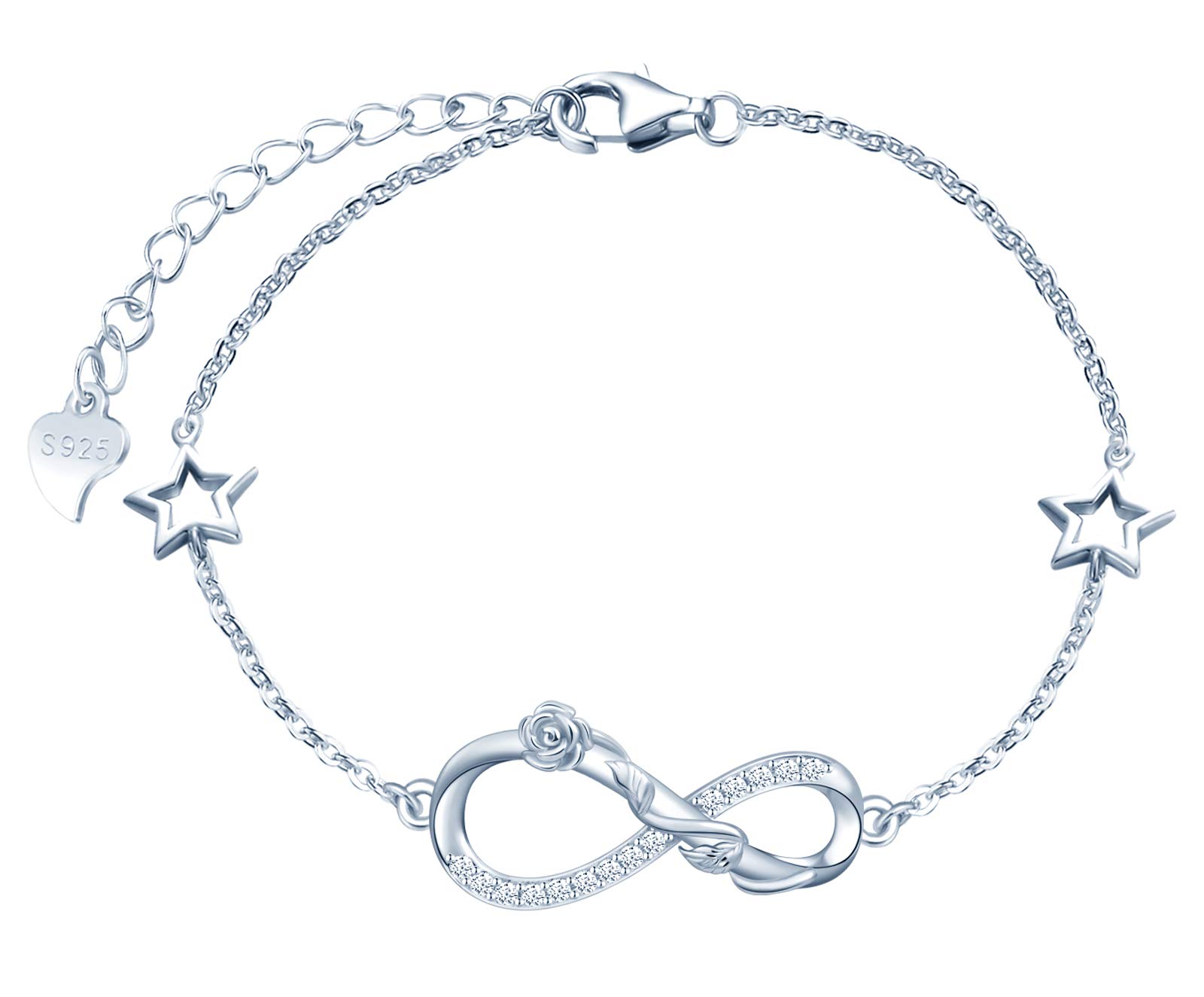 Infinionly Fashion bracciale stella argento 925 fiore rosa zirconi
