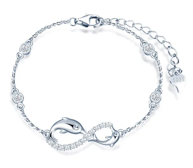 Infinionly B-diamante bracciale argento 925 infinito delfino zircone