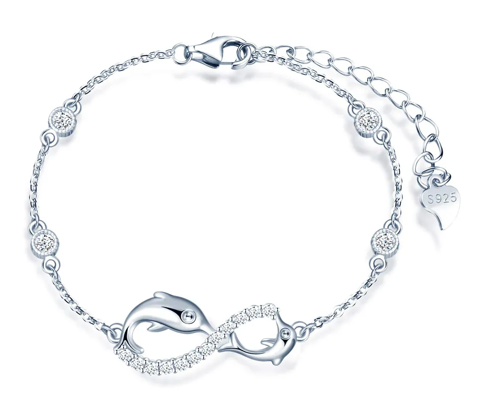 Infinionly B-diamante bracciale argento 925 infinito delfino zircone