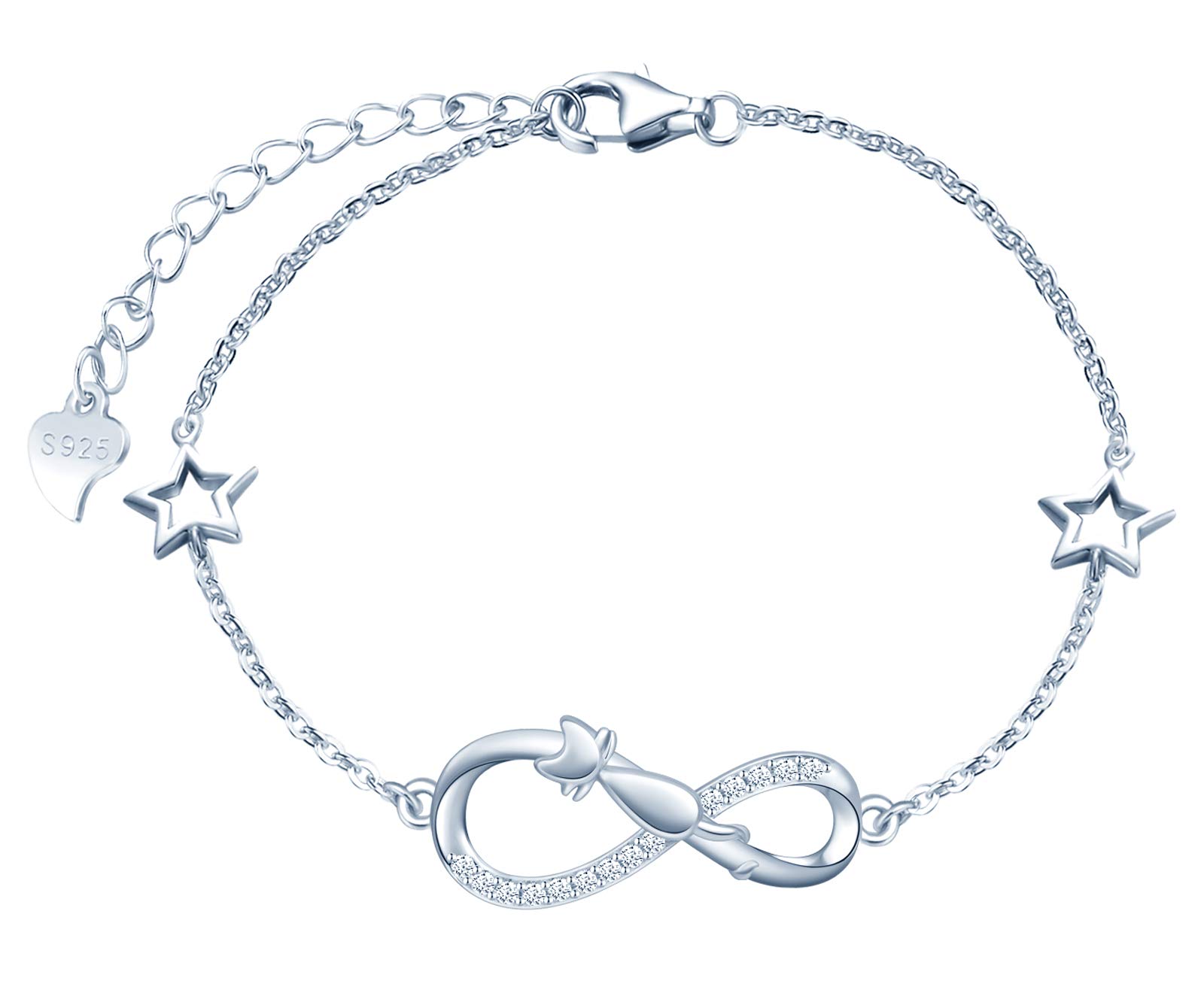 INFINIONLY bracciale argento 925 gatto cuore zirconi A-cuore