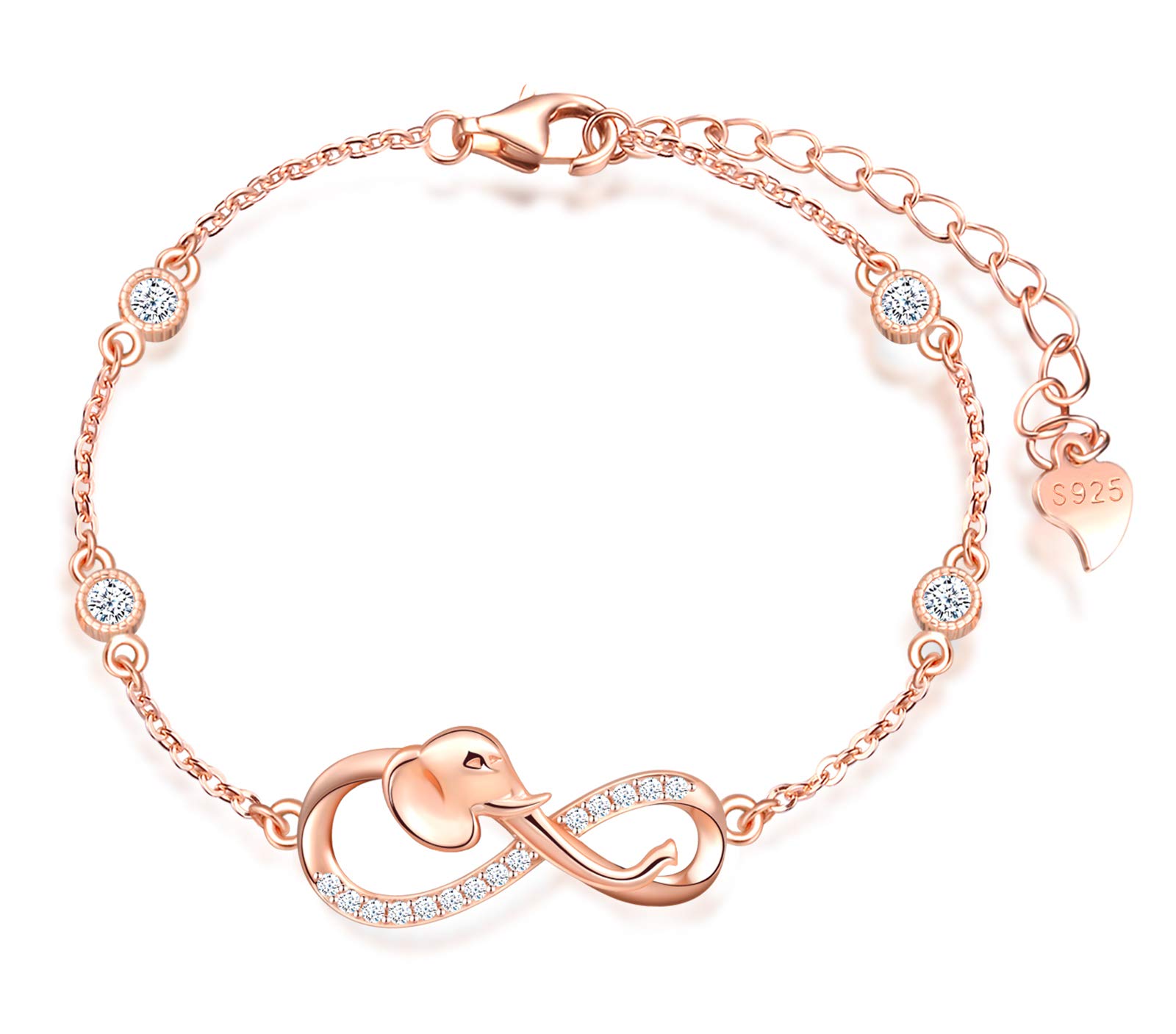 INFINIONLY Fashion Elefante Bracciale Oro Rosa Cuore 925