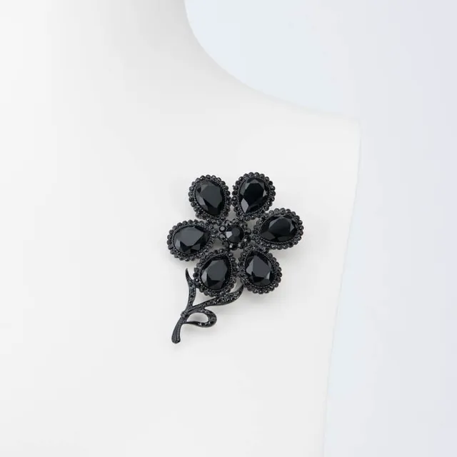 Chic Ad Hoc Spille spilla fiore cristallo nero