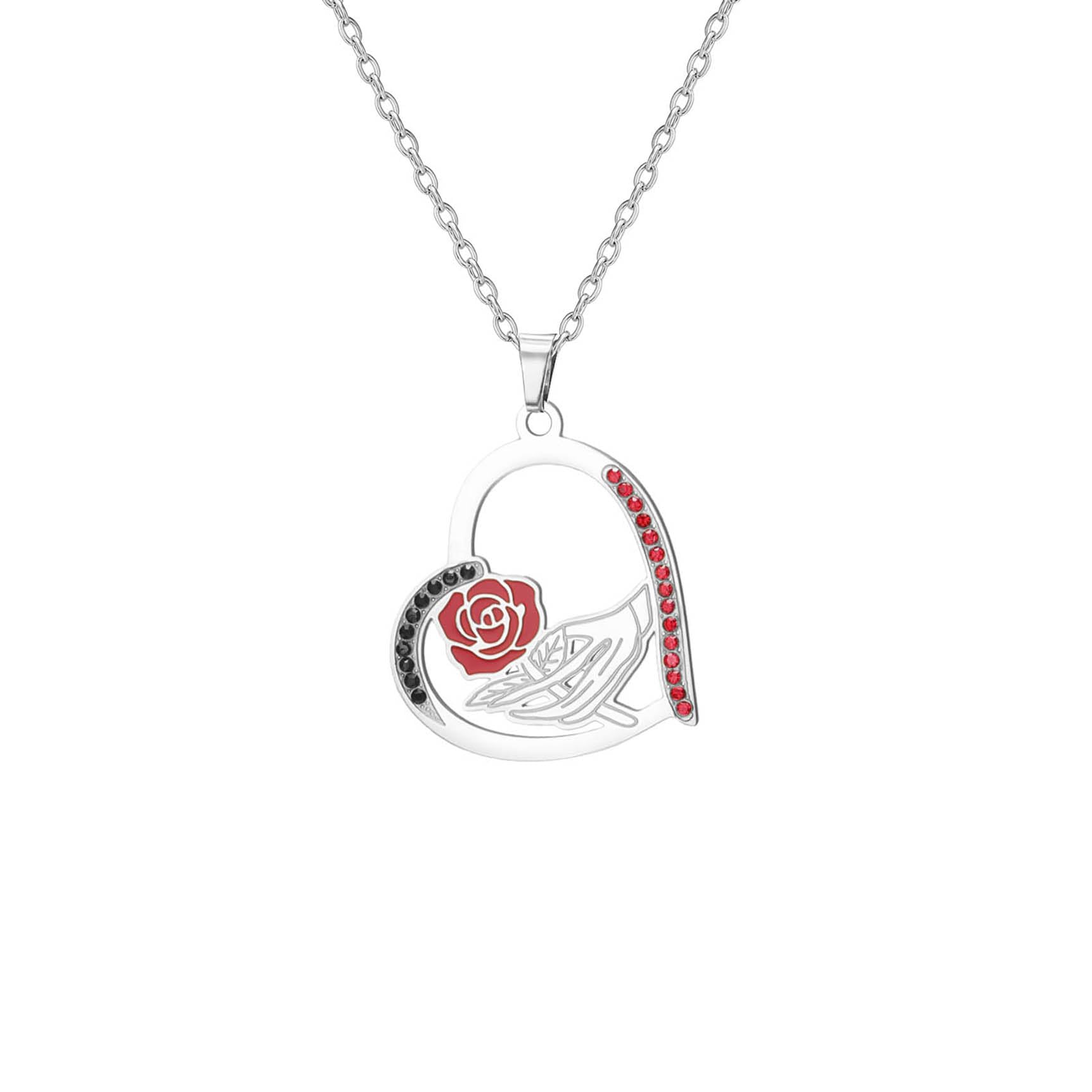 Eueavan Necklaces Collana Rosa Falce Silver Elegante