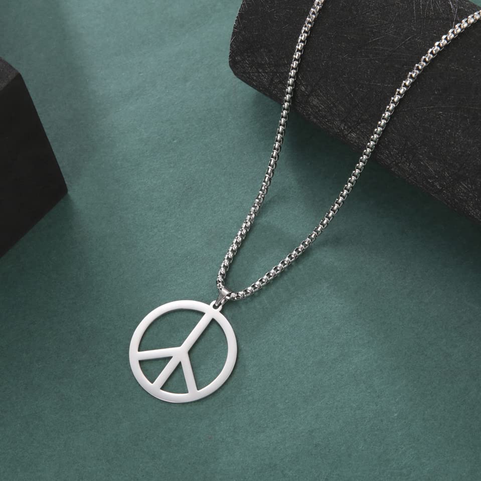 EUEAVAN Necklaces collana segno pace rotonda argento