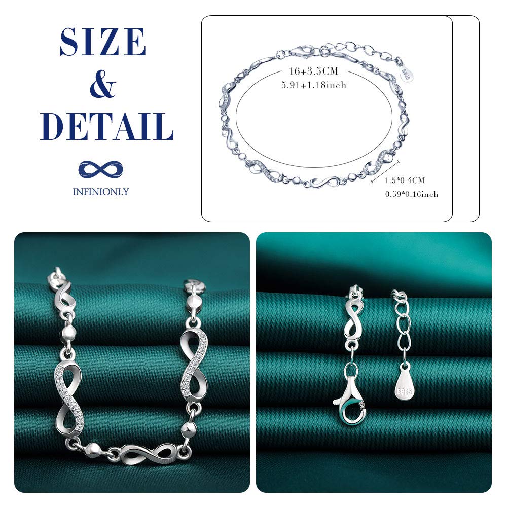 INFINIONLY Fashion Bracciale infinito argento 925 zirconi regolabile