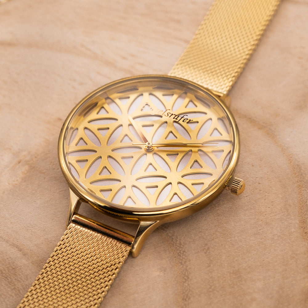 Engelsrufer Lebensblume Orologio Acciaio Oro Mesh Beige