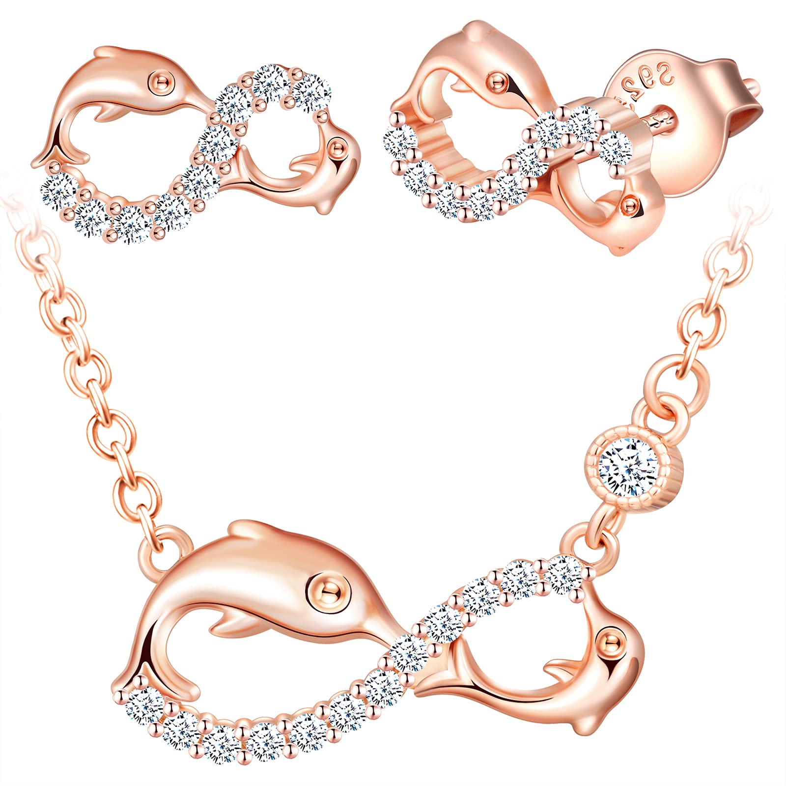 Infinionly Fashion parure oro rosa delfino infinito A