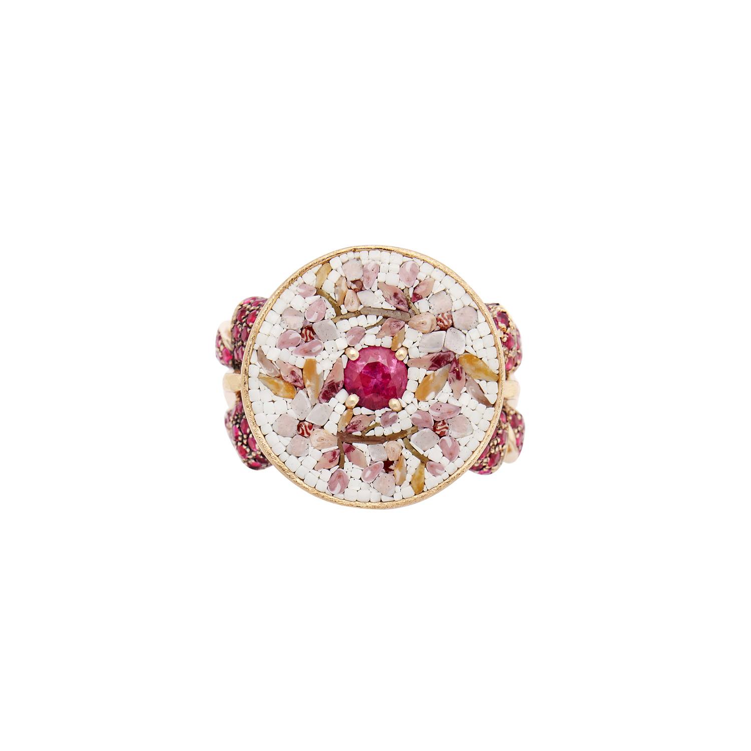Le Sibille Ribbon Anello Oro Rosa 18Ct Rubini Mosaico