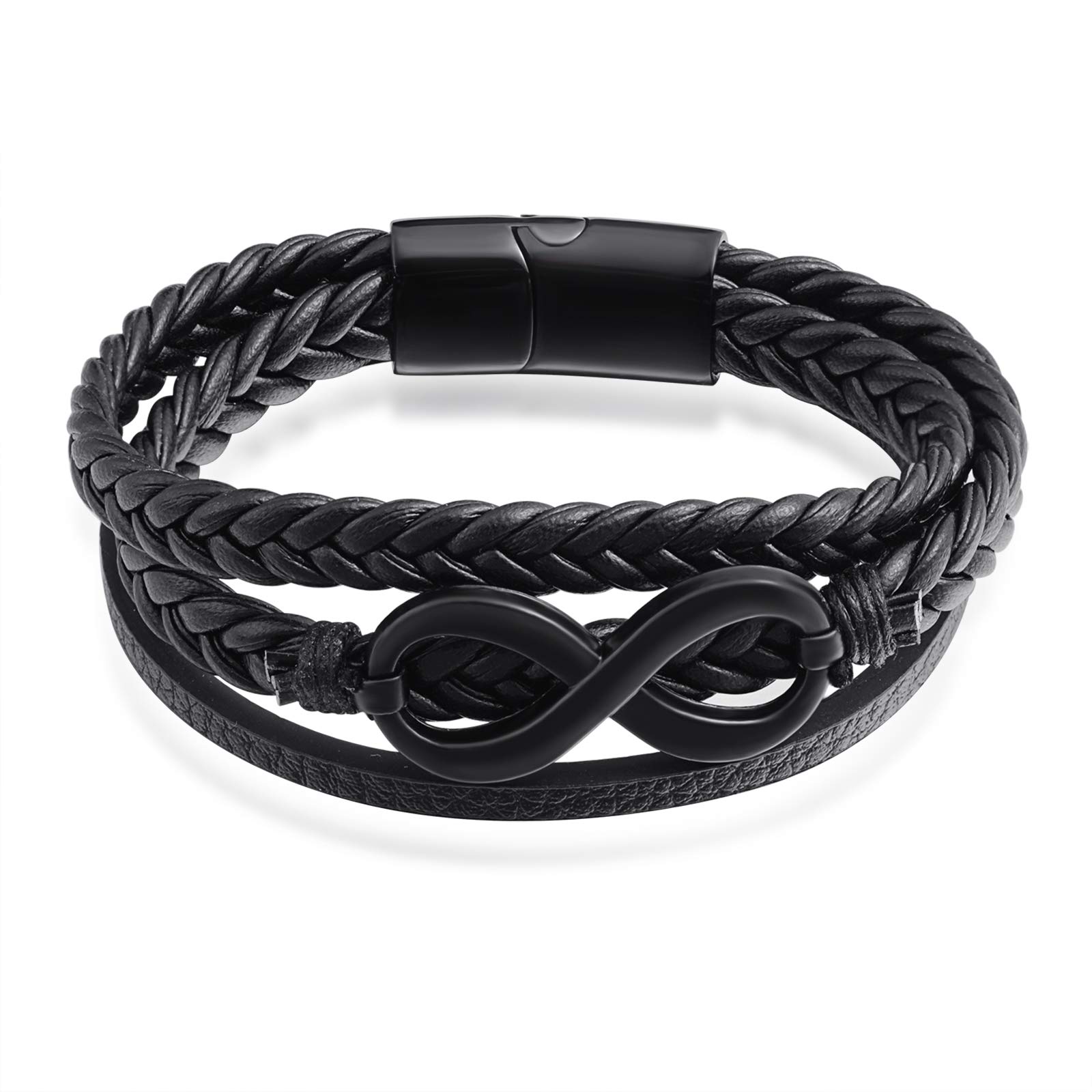 INFINIONLY Fashion Bracelets Braccialetto Uomo Pelle Nero Infinito