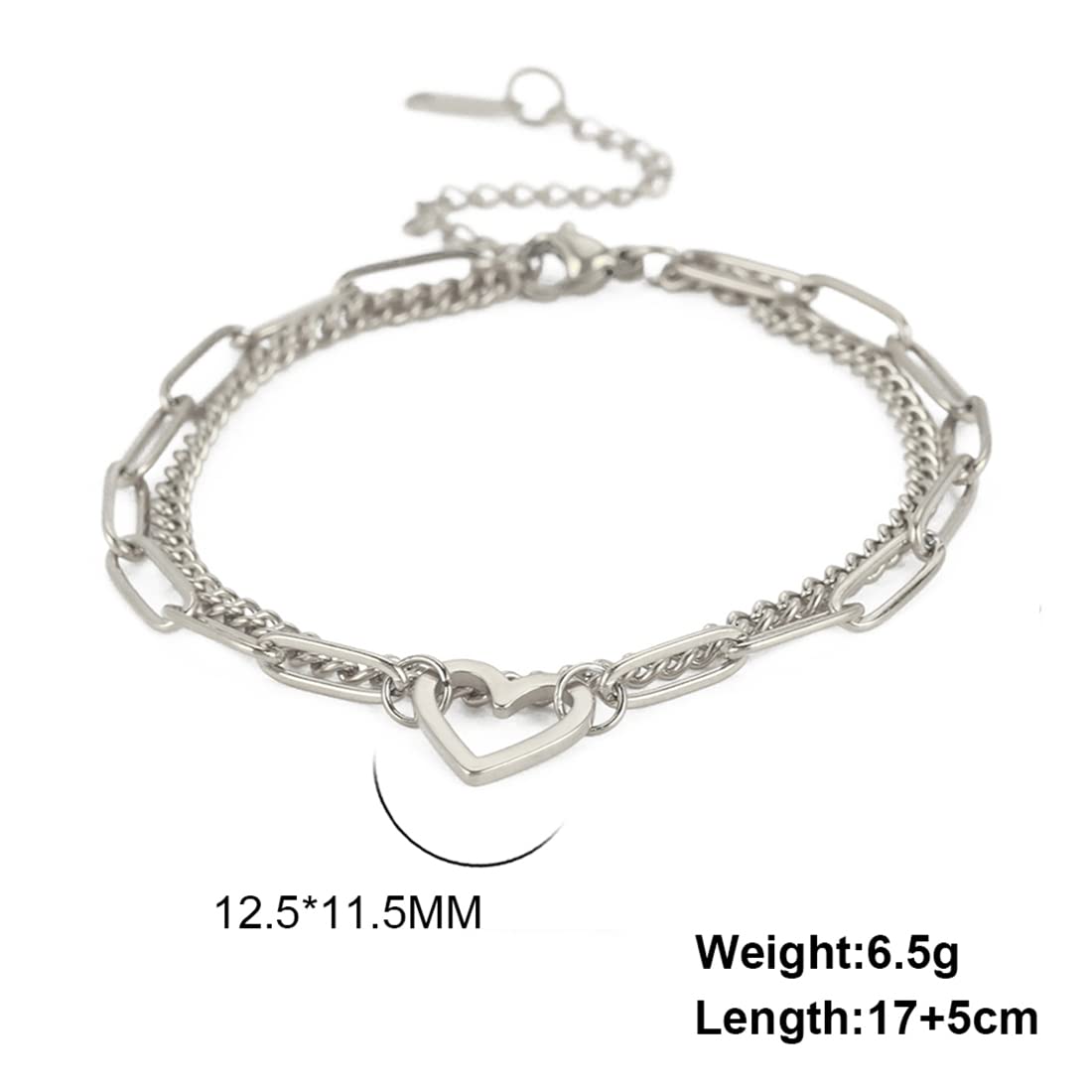 EUEAVAN Bracelets bracciale cuore argento a strati donna
