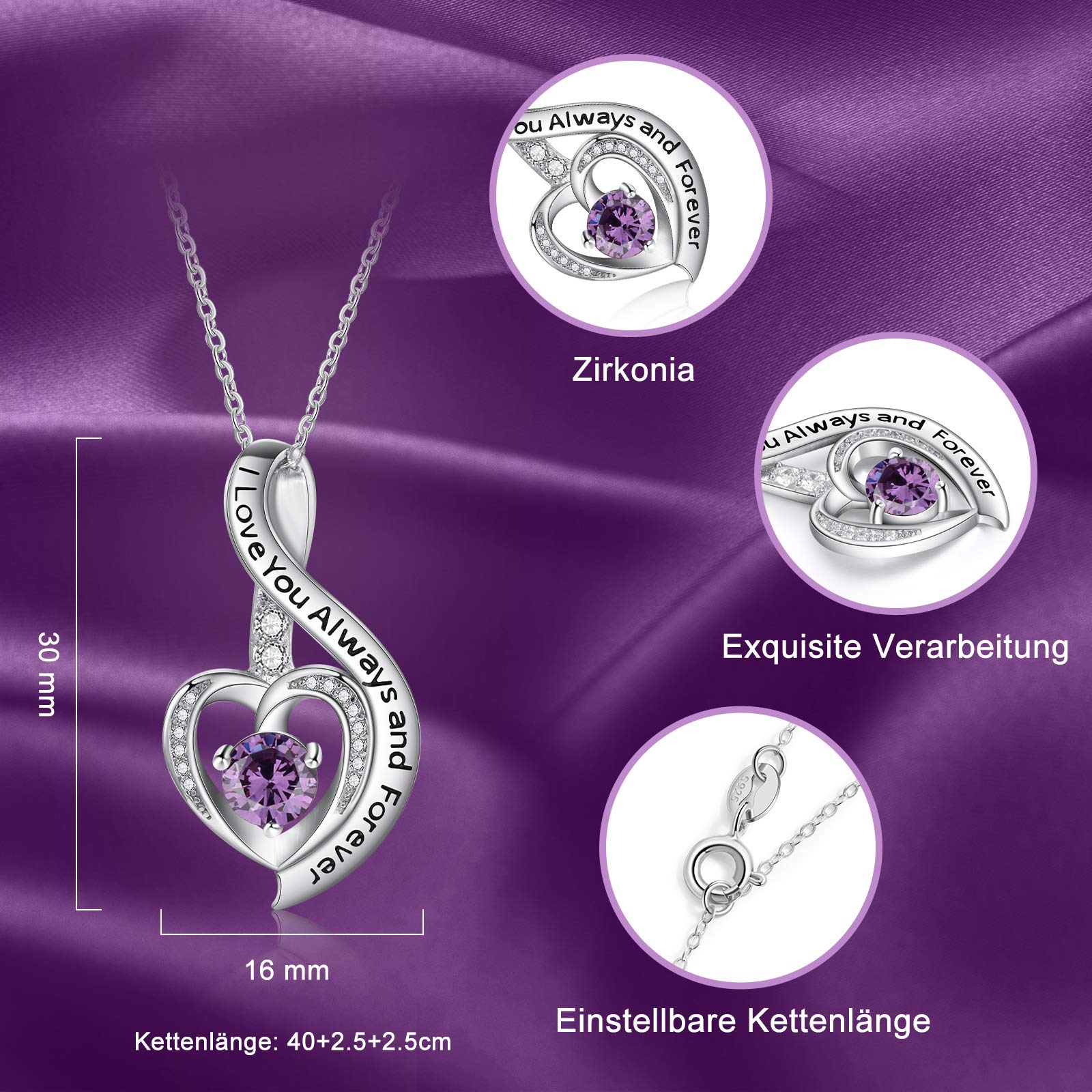 Jessemade Gioielli Collana Cuore Argento 925 Mamma Zirconi