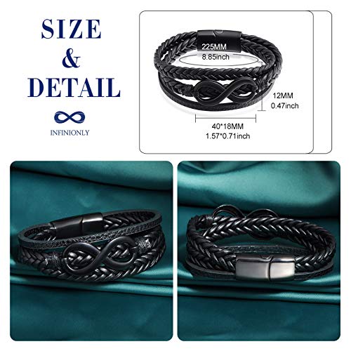 INFINIONLY Fashion Bracelets Braccialetto Uomo Pelle Nero Infinito