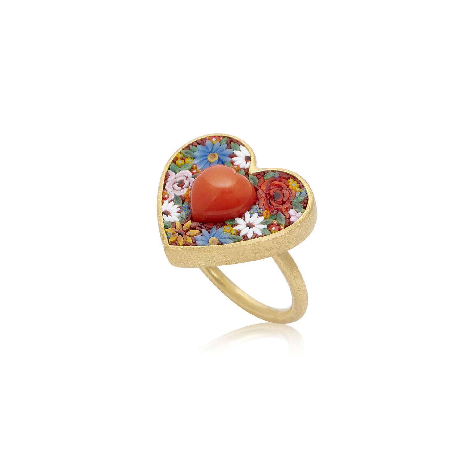 Le Sibille Frida Heart Anello oro giallo 18 ct corallo