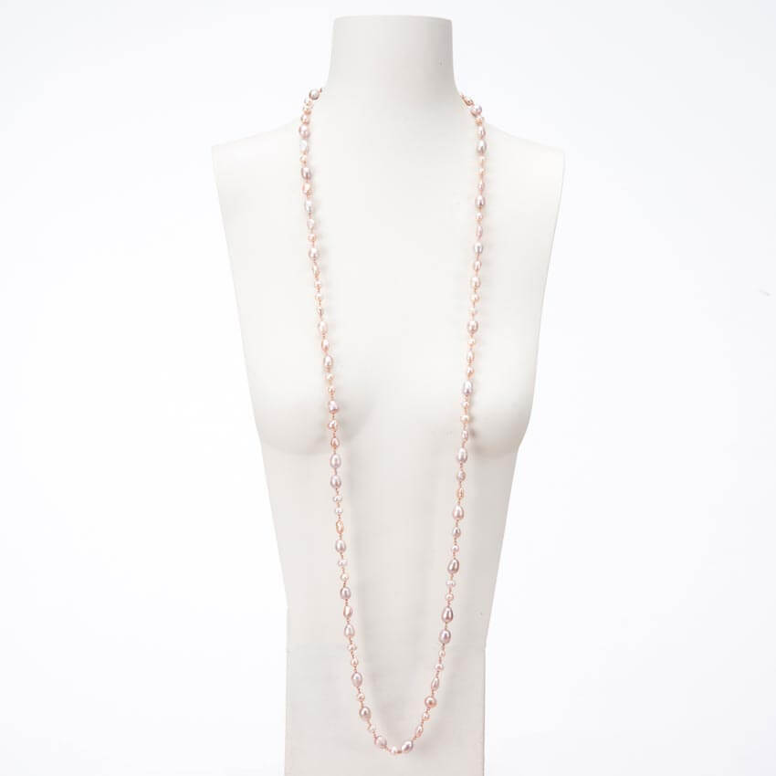 Chic Ad Hoc Collane lunga perle fiume rosa