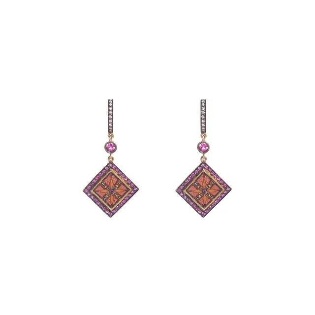 Le Sibille Persepolis Orecchini oro giallo 18kt zaffiri rosa diamanti