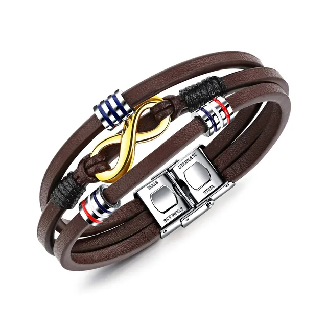 INFINIONLY bracciale uomo pelle marrone infinito